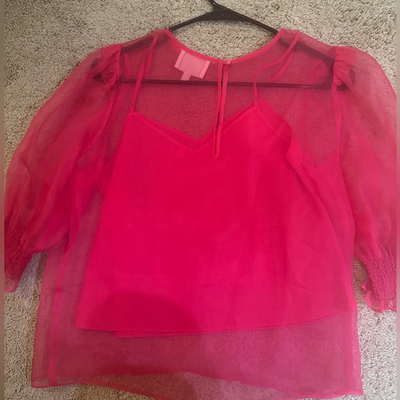 Cinq A Sept Katerina Sheer Silk Top In Pink Azalea - Picture 8 of 9